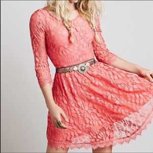Womans Free People pink floral lace dress